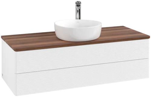 Bild von VILLEROY BOCH Antao Waschbeckenunterschrank, mit Beleuchtung, 2 Auszüge, 1200 x 360 x 500 mm, Front mit Struktur, White Matt Lacquer / Warm Walnut #L21152MT
