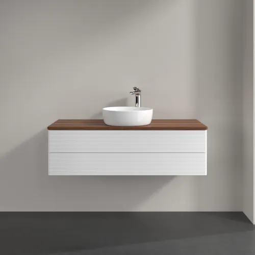Bild von VILLEROY BOCH Antao Waschbeckenunterschrank, mit Beleuchtung, 2 Auszüge, 1200 x 360 x 500 mm, Front mit Struktur, White Matt Lacquer / Warm Walnut #L21152MT