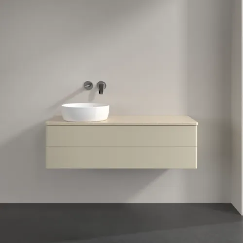 Bild von VILLEROY BOCH Antao Waschbeckenunterschrank, mit Beleuchtung, 2 Auszüge, 1200 x 360 x 500 mm, Front ohne Struktur, Silk Grey Matt Lacquer / Botticino #L22013HJ