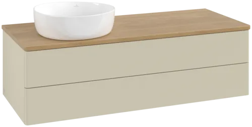 Bild von VILLEROY BOCH Antao Waschbeckenunterschrank, mit Beleuchtung, 2 Auszüge, 1200 x 360 x 500 mm, Front ohne Struktur, Silk Grey Matt Lacquer / Honey Oak #L22011HJ