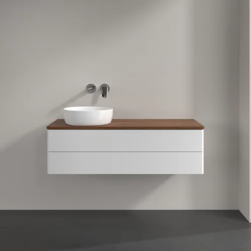 Bild von VILLEROY BOCH Antao Waschbeckenunterschrank, mit Beleuchtung, 2 Auszüge, 1200 x 360 x 500 mm, Front ohne Struktur, Glossy White Lacquer / Warm Walnut #L22012GF