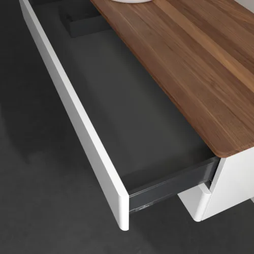 Bild von VILLEROY BOCH Antao Waschbeckenunterschrank, mit Beleuchtung, 2 Auszüge, 1200 x 360 x 500 mm, Front ohne Struktur, Glossy White Lacquer / Warm Walnut #L22012GF
