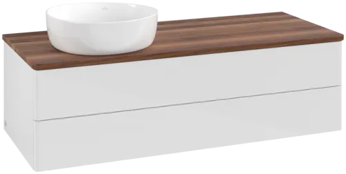 Bild von VILLEROY BOCH Antao Waschbeckenunterschrank, mit Beleuchtung, 2 Auszüge, 1200 x 360 x 500 mm, Front ohne Struktur, Glossy White Lacquer / Warm Walnut #L22012GF