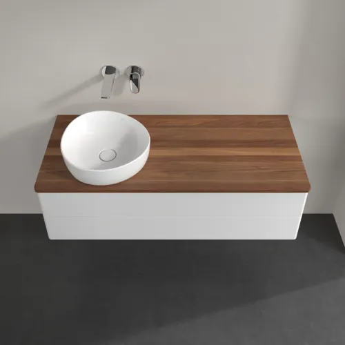Bild von VILLEROY BOCH Antao Waschbeckenunterschrank, mit Beleuchtung, 2 Auszüge, 1200 x 360 x 500 mm, Front ohne Struktur, Glossy White Lacquer / Warm Walnut #L22012GF