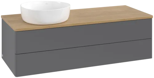 Bild von VILLEROY BOCH Antao Waschbeckenunterschrank, mit Beleuchtung, 2 Auszüge, 1200 x 360 x 500 mm, Front ohne Struktur, Anthracite Matt Lacquer / Honey Oak #L22011GK