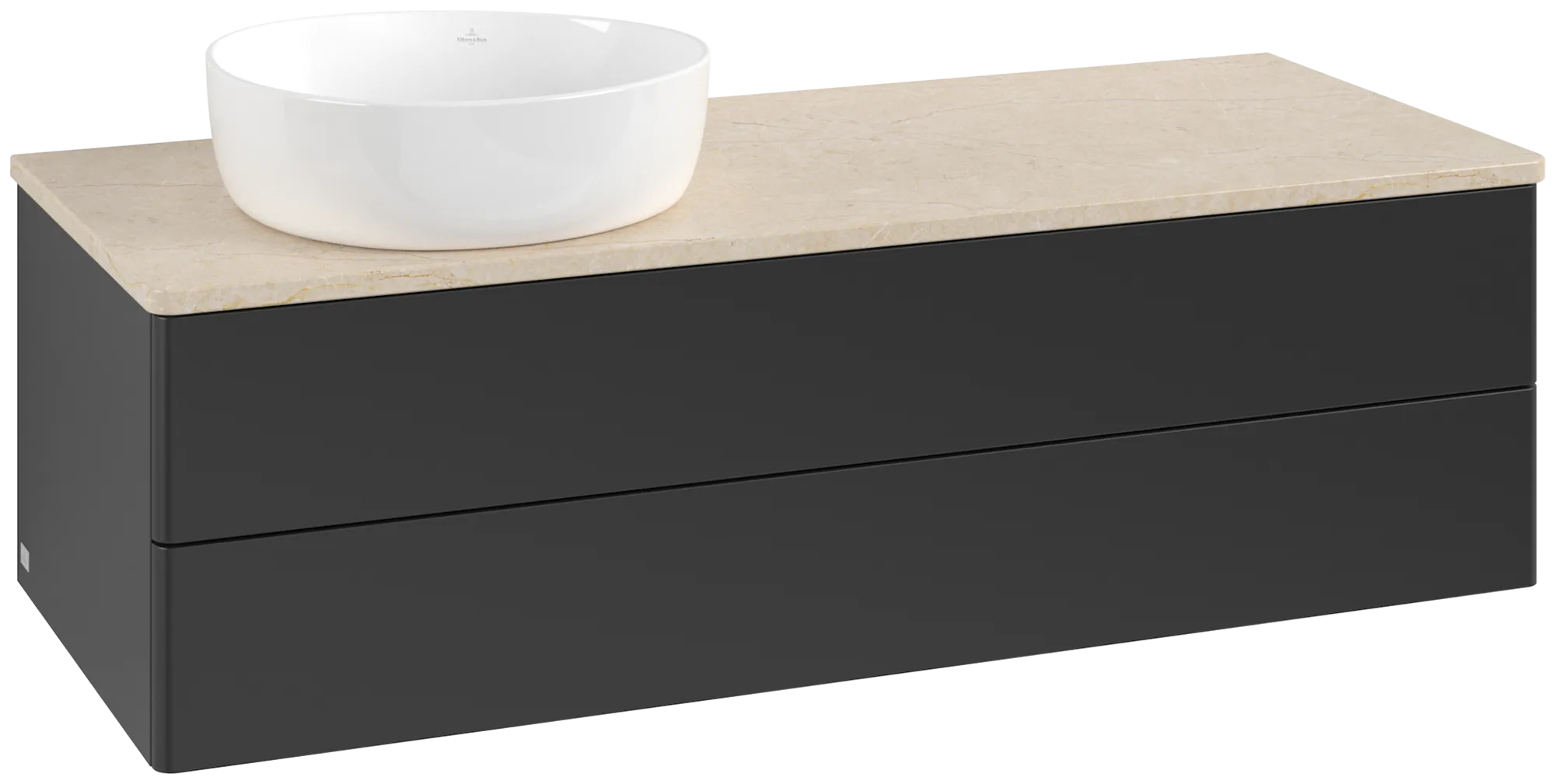 Bild von VILLEROY BOCH Antao Waschbeckenunterschrank, mit Beleuchtung, 2 Auszüge, 1200 x 360 x 500 mm, Front ohne Struktur, Black Matt Lacquer / Botticino #L22013PD