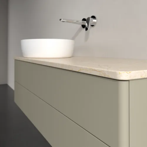 Bild von VILLEROY BOCH Antao Waschbeckenunterschrank, mit Beleuchtung, 2 Auszüge, 1200 x 360 x 500 mm, Front ohne Struktur, Stone Grey Matt Lacquer / Botticino #L22013HK