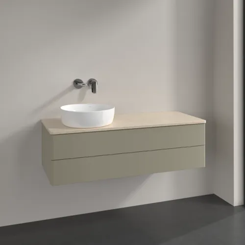 Bild von VILLEROY BOCH Antao Waschbeckenunterschrank, mit Beleuchtung, 2 Auszüge, 1200 x 360 x 500 mm, Front ohne Struktur, Stone Grey Matt Lacquer / Botticino #L22013HK