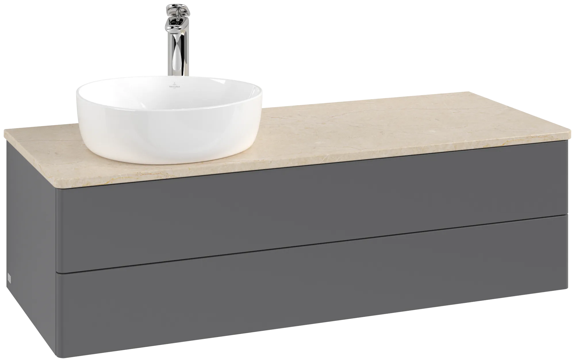 Bild von VILLEROY BOCH Antao Waschbeckenunterschrank, mit Beleuchtung, 2 Auszüge, 1200 x 360 x 500 mm, Front ohne Struktur, Anthracite Matt Lacquer / Botticino #L22053GK