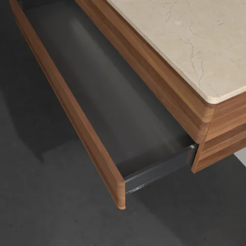 Obrázek VILLEROY BOCH Antao Vanity unit, with lighting, 2 pull-out compartments, 1200 x 360 x 500 mm, Front without structure, Warm Walnut / Botticino #L22053HM