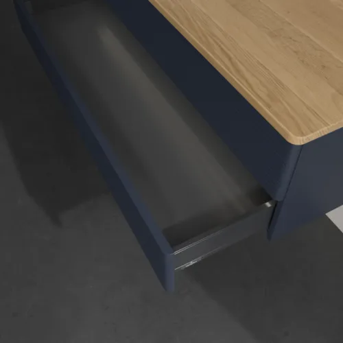 Bild von VILLEROY BOCH Antao Waschbeckenunterschrank, mit Beleuchtung, 2 Auszüge, 1200 x 360 x 500 mm, Front mit Struktur, Midnight Blue Matt Lacquer / Honey Oak #L22111HG