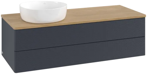 Bild von VILLEROY BOCH Antao Waschbeckenunterschrank, mit Beleuchtung, 2 Auszüge, 1200 x 360 x 500 mm, Front mit Struktur, Midnight Blue Matt Lacquer / Honey Oak #L22111HG