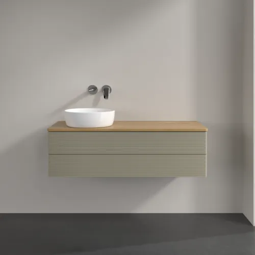 Bild von VILLEROY BOCH Antao Waschbeckenunterschrank, mit Beleuchtung, 2 Auszüge, 1200 x 360 x 500 mm, Front mit Struktur, Stone Grey Matt Lacquer / Honey Oak #L22111HK
