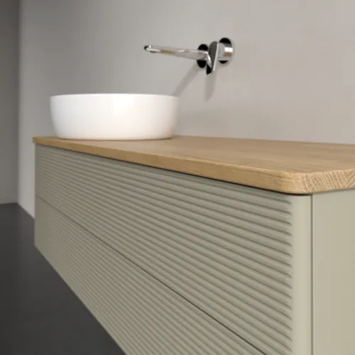 Bild von VILLEROY BOCH Antao Waschbeckenunterschrank, mit Beleuchtung, 2 Auszüge, 1200 x 360 x 500 mm, Front mit Struktur, Stone Grey Matt Lacquer / Honey Oak #L22111HK