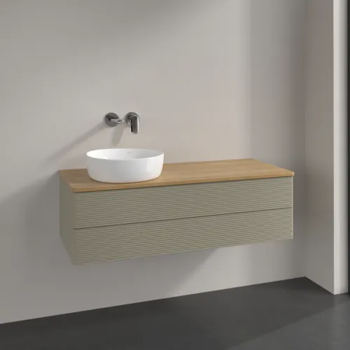Bild von VILLEROY BOCH Antao Waschbeckenunterschrank, mit Beleuchtung, 2 Auszüge, 1200 x 360 x 500 mm, Front mit Struktur, Stone Grey Matt Lacquer / Honey Oak #L22111HK