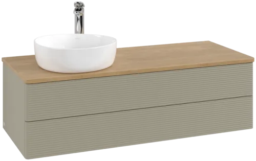 Bild von VILLEROY BOCH Antao Waschbeckenunterschrank, mit Beleuchtung, 2 Auszüge, 1200 x 360 x 500 mm, Front mit Struktur, Stone Grey Matt Lacquer / Honey Oak #L22151HK