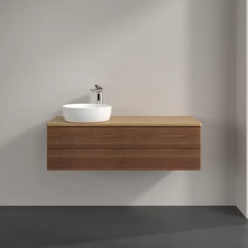 Bild von VILLEROY BOCH Antao Waschbeckenunterschrank, mit Beleuchtung, 2 Auszüge, 1200 x 360 x 500 mm, Front mit Struktur, Warm Walnut / Honey Oak #L22151HM