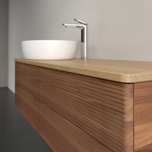 Bild von VILLEROY BOCH Antao Waschbeckenunterschrank, mit Beleuchtung, 2 Auszüge, 1200 x 360 x 500 mm, Front mit Struktur, Warm Walnut / Honey Oak #L22151HM
