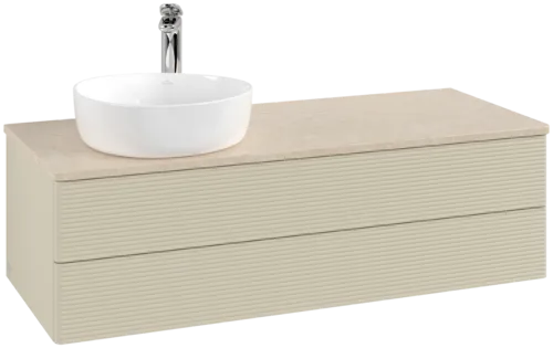 Bild von VILLEROY BOCH Antao Waschbeckenunterschrank, mit Beleuchtung, 2 Auszüge, 1200 x 360 x 500 mm, Front mit Struktur, Silk Grey Matt Lacquer / Botticino #L22153HJ