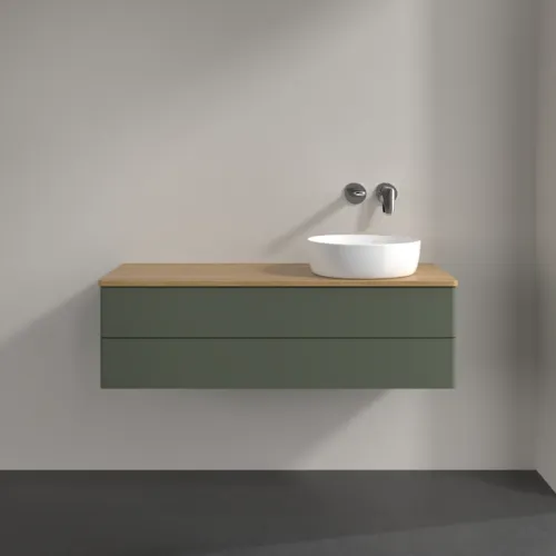 Bild von VILLEROY BOCH Antao Waschbeckenunterschrank, mit Beleuchtung, 2 Auszüge, 1200 x 360 x 500 mm, Front ohne Struktur, Leaf Green Matt Lacquer / Honey Oak #L23011HL