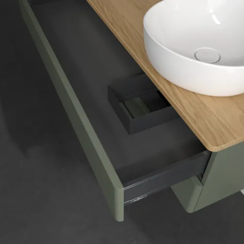 Bild von VILLEROY BOCH Antao Waschbeckenunterschrank, mit Beleuchtung, 2 Auszüge, 1200 x 360 x 500 mm, Front ohne Struktur, Leaf Green Matt Lacquer / Honey Oak #L23011HL