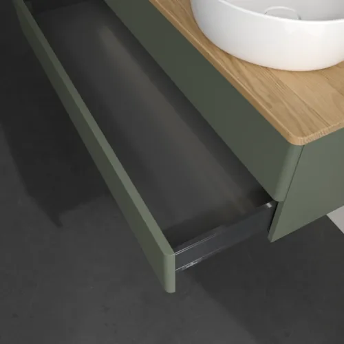 Bild von VILLEROY BOCH Antao Waschbeckenunterschrank, mit Beleuchtung, 2 Auszüge, 1200 x 360 x 500 mm, Front ohne Struktur, Leaf Green Matt Lacquer / Honey Oak #L23011HL