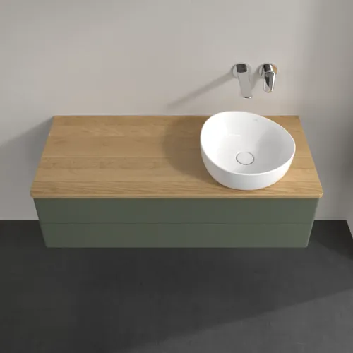 Bild von VILLEROY BOCH Antao Waschbeckenunterschrank, mit Beleuchtung, 2 Auszüge, 1200 x 360 x 500 mm, Front ohne Struktur, Leaf Green Matt Lacquer / Honey Oak #L23011HL