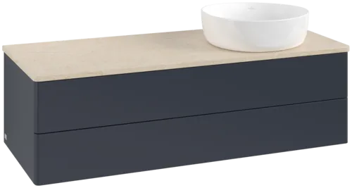 Bild von VILLEROY BOCH Antao Waschbeckenunterschrank, mit Beleuchtung, 2 Auszüge, 1200 x 360 x 500 mm, Front ohne Struktur, Midnight Blue Matt Lacquer / Botticino #L23013HG