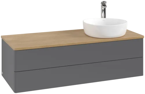 Picture of VILLEROY BOCH Antao Vanity unit, with lighting, 2 pull-out compartments, 1200 x 360 x 500 mm, Front without structure, Anthracite Matt Lacquer / Honey Oak #L23051GK