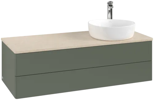 Bild von VILLEROY BOCH Antao Waschbeckenunterschrank, mit Beleuchtung, 2 Auszüge, 1200 x 360 x 500 mm, Front ohne Struktur, Leaf Green Matt Lacquer / Botticino #L23053HL
