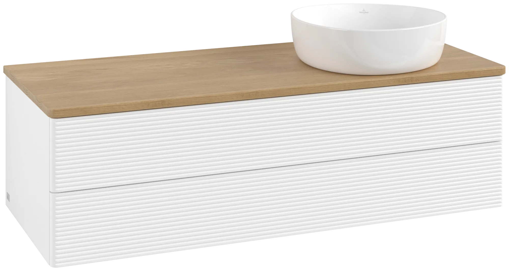 Bild von VILLEROY BOCH Antao Waschbeckenunterschrank, mit Beleuchtung, 2 Auszüge, 1200 x 360 x 500 mm, Front mit Struktur, White Matt Lacquer / Honey Oak #L23111MT