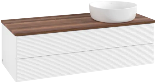 Bild von VILLEROY BOCH Antao Waschbeckenunterschrank, mit Beleuchtung, 2 Auszüge, 1200 x 360 x 500 mm, Front mit Struktur, White Matt Lacquer / Warm Walnut #L23112MT