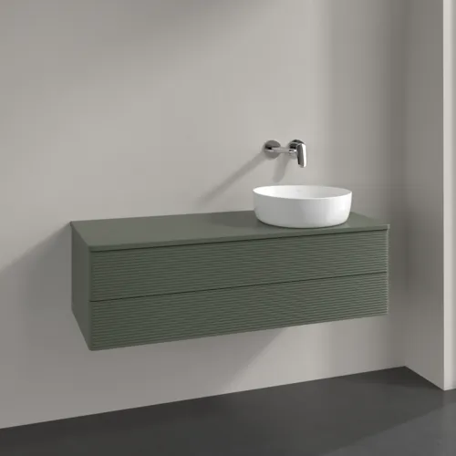 Bild von VILLEROY BOCH Antao Waschbeckenunterschrank, mit Beleuchtung, 2 Auszüge, 1200 x 360 x 500 mm, Front mit Struktur, Leaf Green Matt Lacquer / Leaf Green Matt Lacquer #L23110HL