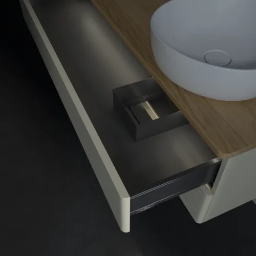 Bild von VILLEROY BOCH Antao Waschbeckenunterschrank, mit Beleuchtung, 2 Auszüge, 1200 x 360 x 500 mm, Front mit Struktur, Silk Grey Matt Lacquer / Honey Oak #L23151HJ