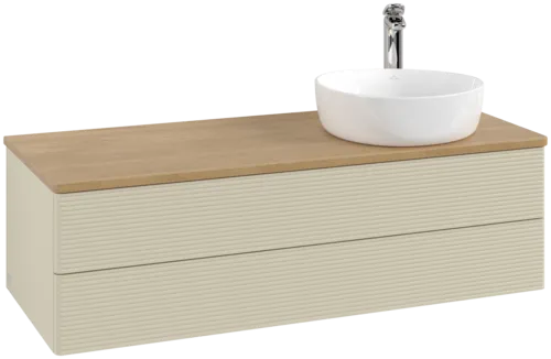 Bild von VILLEROY BOCH Antao Waschbeckenunterschrank, mit Beleuchtung, 2 Auszüge, 1200 x 360 x 500 mm, Front mit Struktur, Silk Grey Matt Lacquer / Honey Oak #L23151HJ