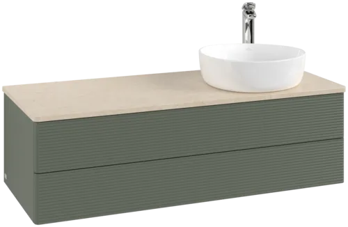 Obrázek VILLEROY BOCH Antao Vanity unit, with lighting, 2 pull-out compartments, 1200 x 360 x 500 mm, Front with grain texture, Leaf Green Matt Lacquer / Botticino #L23153HL