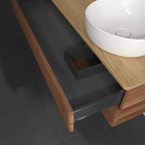 Bild von VILLEROY BOCH Antao Waschbeckenunterschrank, mit Beleuchtung, 2 Auszüge, 1200 x 360 x 500 mm, Front mit Struktur, Warm Walnut / Honey Oak #L23151HM