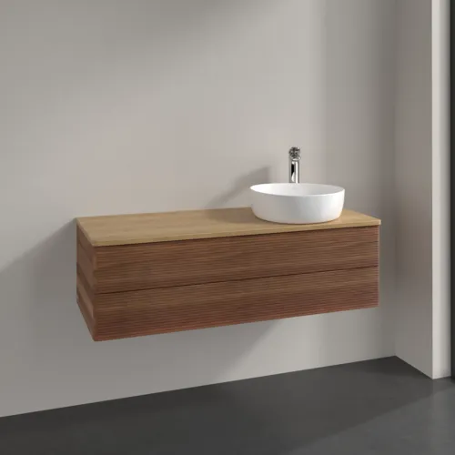 Bild von VILLEROY BOCH Antao Waschbeckenunterschrank, mit Beleuchtung, 2 Auszüge, 1200 x 360 x 500 mm, Front mit Struktur, Warm Walnut / Honey Oak #L23151HM