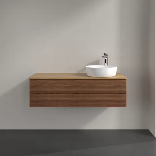 Bild von VILLEROY BOCH Antao Waschbeckenunterschrank, mit Beleuchtung, 2 Auszüge, 1200 x 360 x 500 mm, Front mit Struktur, Warm Walnut / Honey Oak #L23151HM