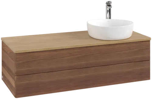Bild von VILLEROY BOCH Antao Waschbeckenunterschrank, mit Beleuchtung, 2 Auszüge, 1200 x 360 x 500 mm, Front mit Struktur, Warm Walnut / Honey Oak #L23151HM