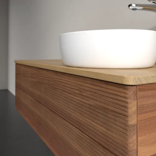 Bild von VILLEROY BOCH Antao Waschbeckenunterschrank, mit Beleuchtung, 2 Auszüge, 1200 x 360 x 500 mm, Front mit Struktur, Warm Walnut / Honey Oak #L23151HM