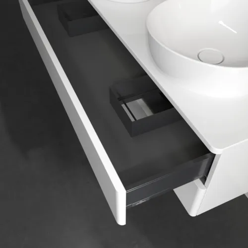 Picture of VILLEROY BOCH Antao Vanity unit, with lighting, 2 pull-out compartments, 1200 x 360 x 500 mm, Front without structure, Glossy White Lacquer / Glossy White Lacquer #L24050GF