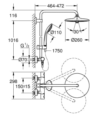 Bild von GROHE Euphoria System 260 Duschsystem mit Thermostatbatterie für die Wandmontage #27296002 - chrom