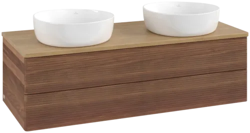 Bild von VILLEROY BOCH Antao Waschbeckenunterschrank, mit Beleuchtung, 2 Auszüge, 1200 x 360 x 500 mm, Front mit Struktur, Warm Walnut / Honey Oak #L24111HM