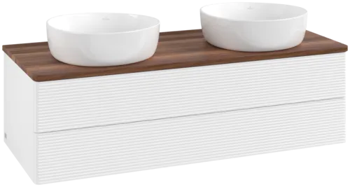 Bild von VILLEROY BOCH Antao Waschbeckenunterschrank, mit Beleuchtung, 2 Auszüge, 1200 x 360 x 500 mm, Front mit Struktur, White Matt Lacquer / Warm Walnut #L24112MT