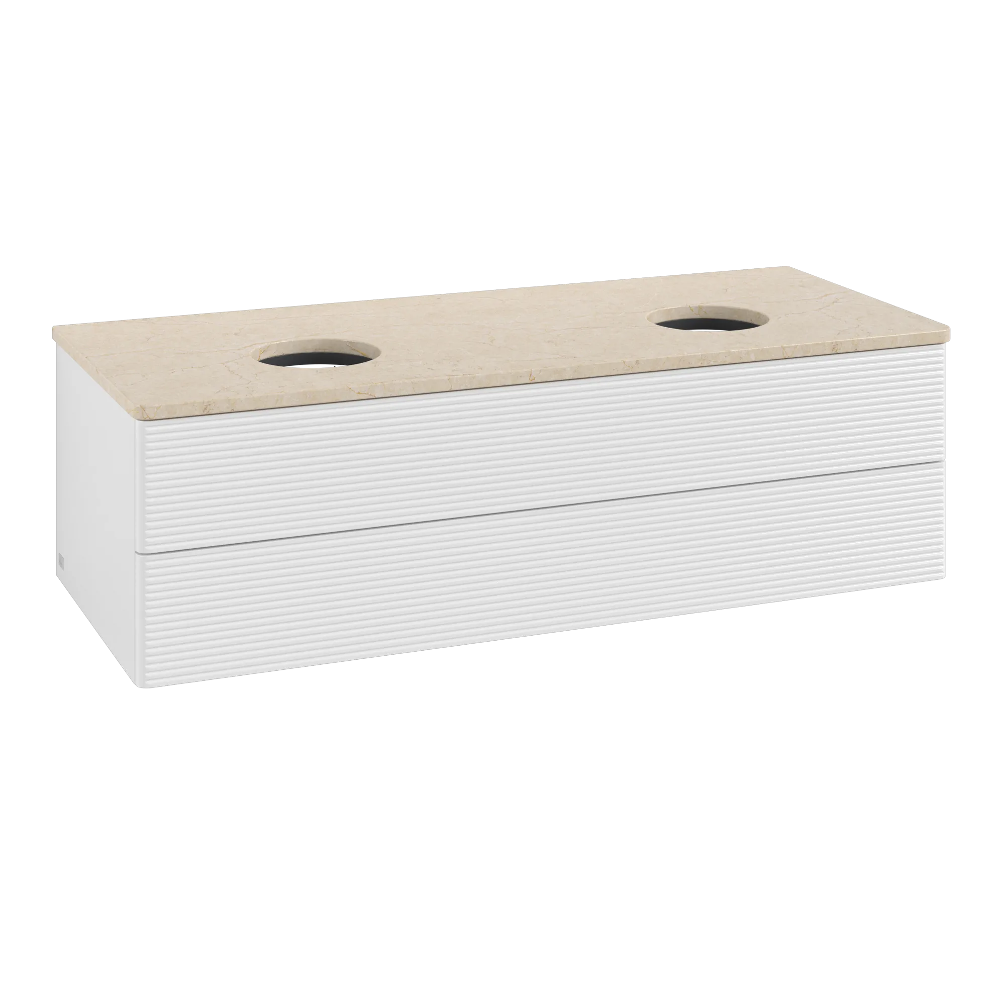 Bild von VILLEROY BOCH Antao Waschbeckenunterschrank, mit Beleuchtung, 2 Auszüge, 1200 x 360 x 500 mm, Front mit Struktur, Glossy White Lacquer / Botticino #L24113GF