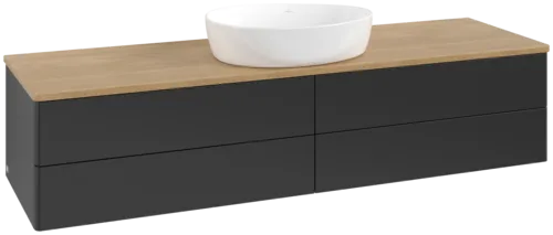 Obrázek VILLEROY BOCH Antao Vanity unit, with lighting, 4 pull-out compartments, 1600 x 360 x 500 mm, Front without structure, Black Matt Lacquer / Honey Oak #L25011PD