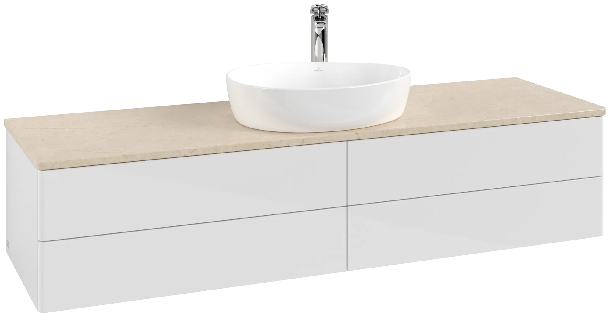 Bild von VILLEROY BOCH Antao Waschbeckenunterschrank, mit Beleuchtung, 4 Auszüge, 1600 x 360 x 500 mm, Front ohne Struktur, Glossy White Lacquer / Botticino #L25053GF