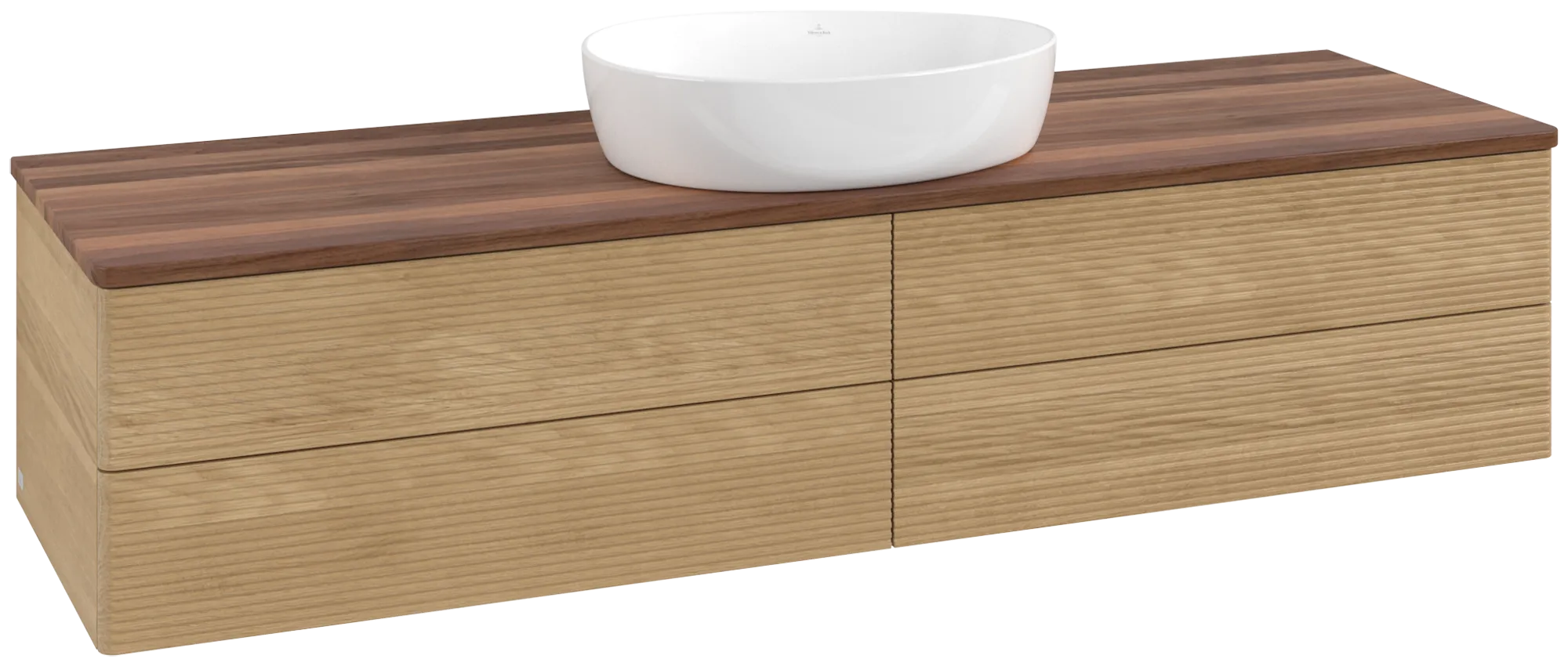 Bild von VILLEROY BOCH Antao Waschbeckenunterschrank, mit Beleuchtung, 4 Auszüge, 1600 x 360 x 500 mm, Front mit Struktur, Honey Oak / Warm Walnut #L25112HN