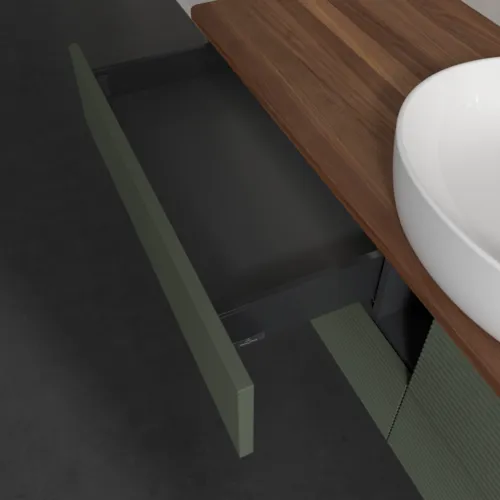 Bild von VILLEROY BOCH Antao Waschbeckenunterschrank, mit Beleuchtung, 4 Auszüge, 1600 x 360 x 500 mm, Front mit Struktur, Leaf Green Matt Lacquer / Warm Walnut #L25112HL